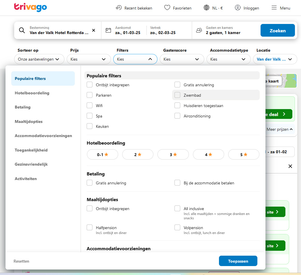 Trivago Hotel Filters